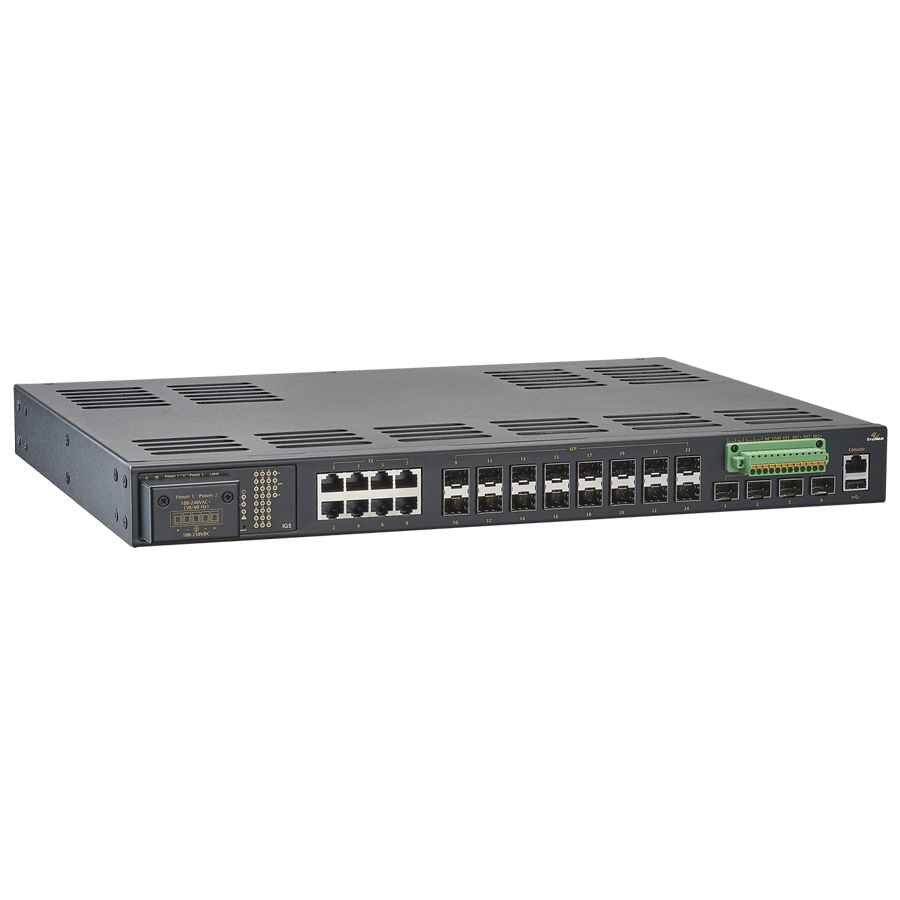 IEC 61850-3/IEEE 1588 L2/L3 Hardened Managed 24-port Gigabit and 4-port 1G/10G SFP+ Ethernet Switch