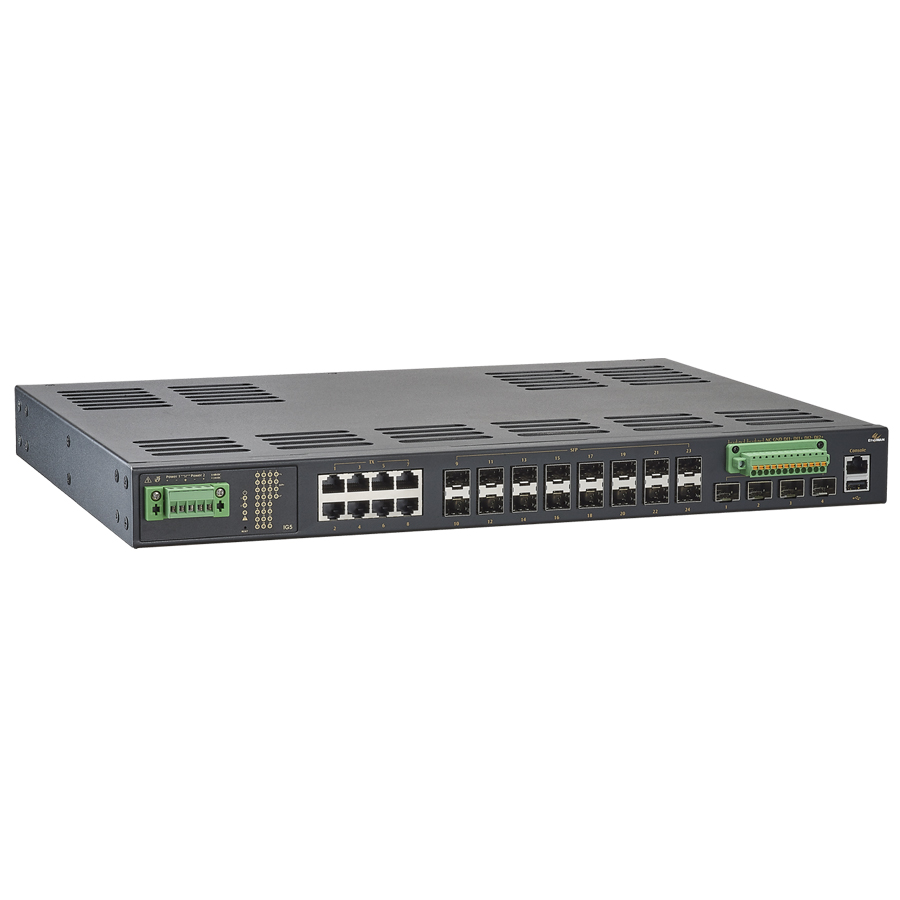 IEC 61850-3/IEEE 1613 Lite L3 Hardened Managed 24-port Gigabit and 4-port 1G/10G SFP+ Ethernet Switch