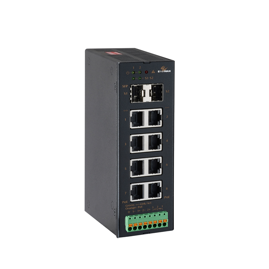 Industrial Gigabit Ethernet Switch Unmanaged PoE 8 Ports + 2