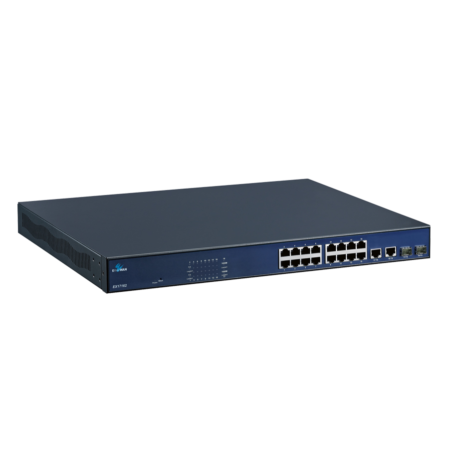 EX17162 Web-smart 16-port 10/100BASE-TX PoE (IEEE 802.3at) and 2-port combo Gigabit SFP Ethernet Switch