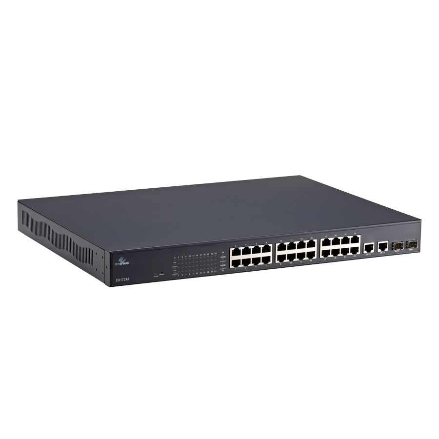 EX17242 Series Web-smart 24-port 10/100BASE-TX PoE (IEEE 802.3at) and 2-port combo Gigabit SFP Ethernet Switch