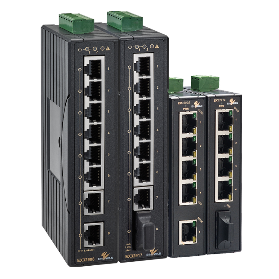 EX32900 Series Industrial Unmanaged 5 to 8-port 10/100/1000BASE-T and 1-port 1000BASE-X Gigabit Ethernet Switch