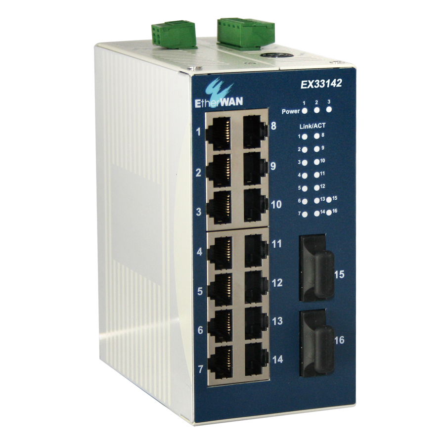 EX33000 Series Industrial Unmanaged 14 to 16-port 10/100BASE-TX and 2-port 100BASE-FX Ethernet Switch