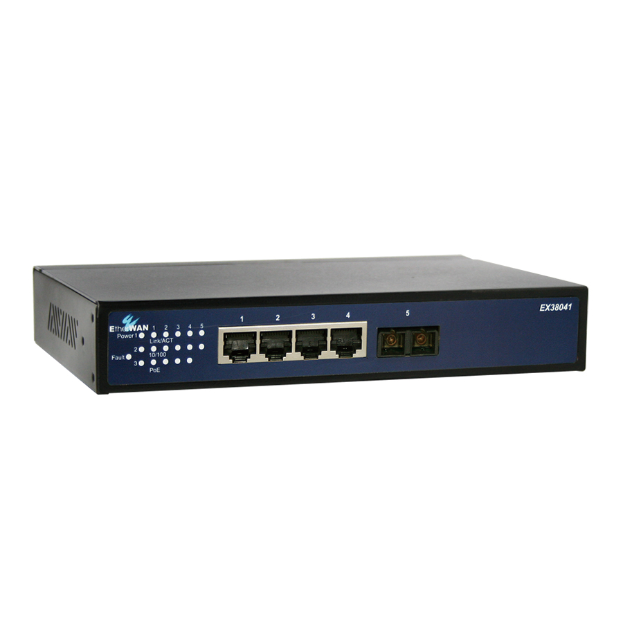 EX38000 Series Industrial Web-smart 4 to 5-port 10/100BASE-TX and 1-port 100BASE-FX PoE+ Ethernet Switch
