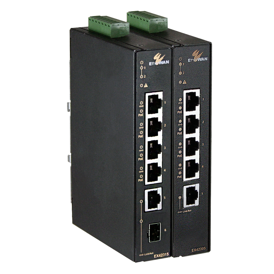 EX42300 系列 強固級非網管 4埠10/100BASE(4 x PoE) +1埠10/100/1000BASE-T +1埠1000BASE-X Gigabit 乙太網路交換器