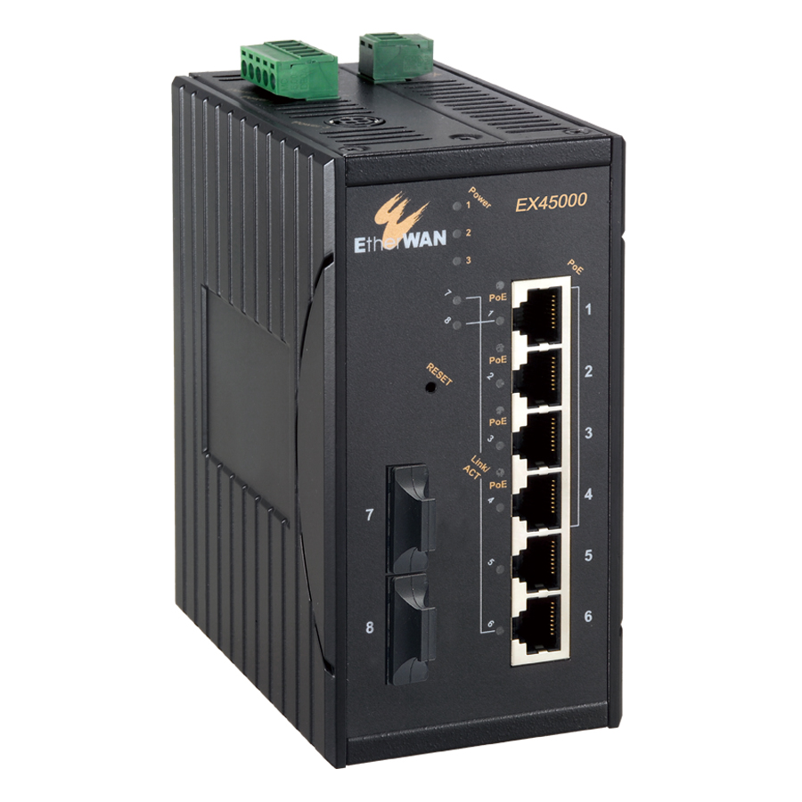 EX45000 Series Hardened Unmanaged 8-port 10/100BASE PoE (4 x PoE) Ethernet Switch