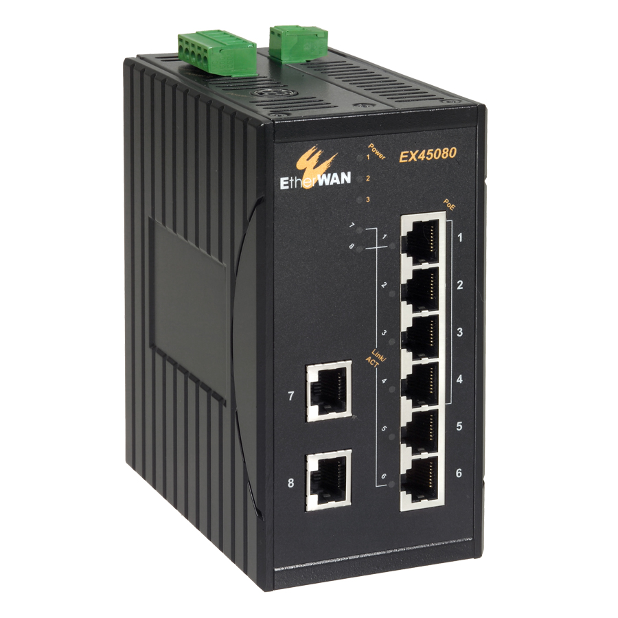 EX45000 Series Hardened Unmanaged 8-port 10/100BASE PoE (4 x PoE) Ethernet Switch