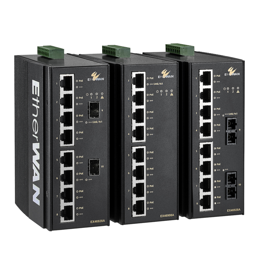 EX46900A 系列 強固級非網管 8埠10/100/1000BASE(8 x PoE) +2埠1000BASE-X(SX/LX/SFP) 乙太網路交換器