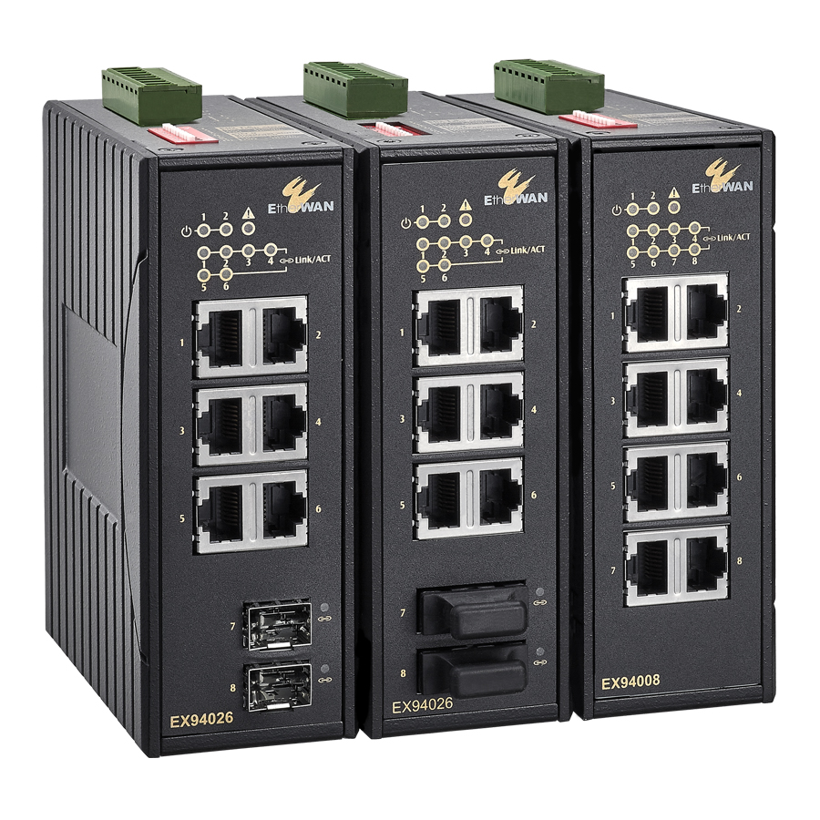 EX94000 Series 強固級非網管 4-8埠10/100BASE-TX +1-2埠100BASE-FX 乙太網路交換器