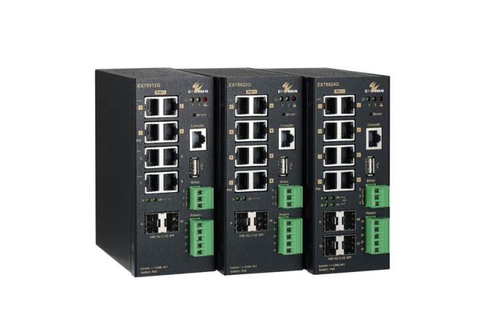 広範囲動作温度対応産業用/マネジードギガビット PoE++8ポート+4ポート100/1G/2.5G SFPイーサネットスイッチ